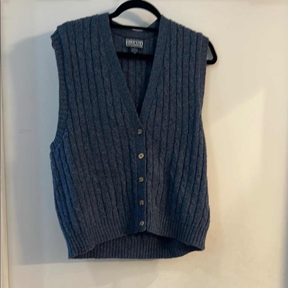 Lands' End 100% Shetland wool vintage Blue V-Neck Sweater vest